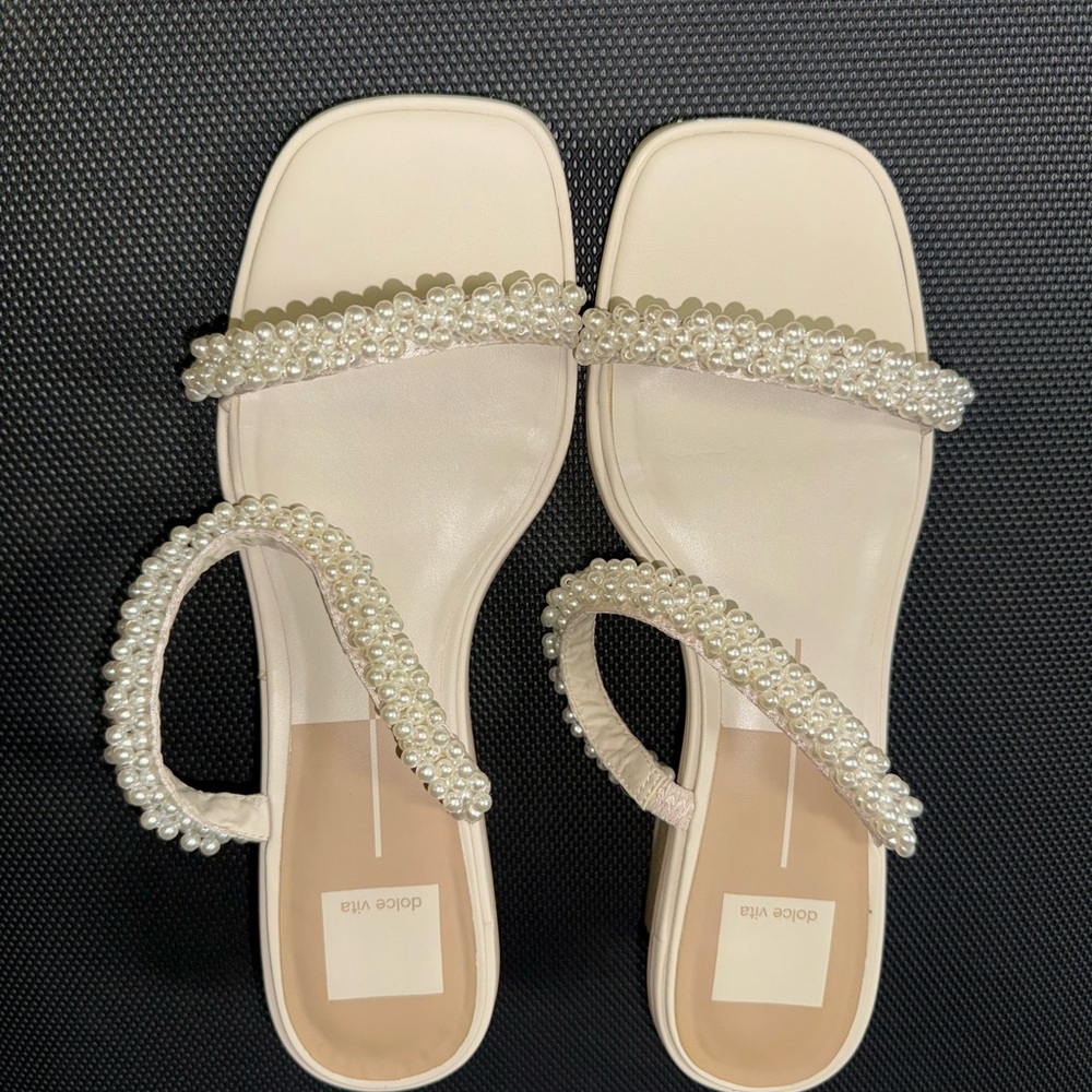 Dolce Vita Pearl Embellished Cream Sandals